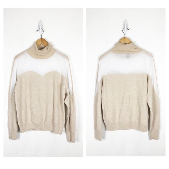 Oblique Creations Tan Illusion Oversized Sweater Size Medium Turtleneck Ribbed - Picture 1 of 12